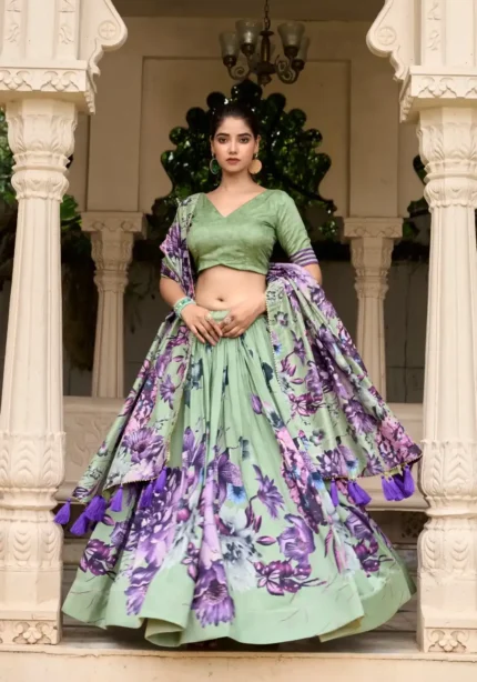 Floral Printed with Lace Touchup Lehenga Choli