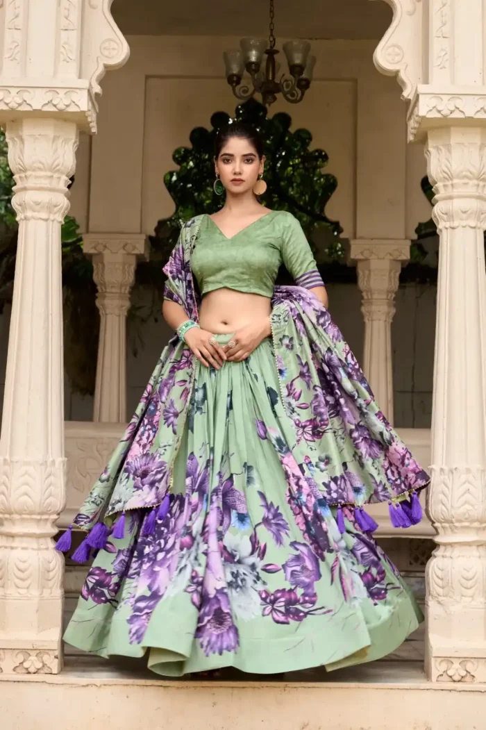 Floral Printed with Lace Touchup Lehenga Choli