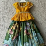 green Floral Printed Kalamkari Lehenga for Kids