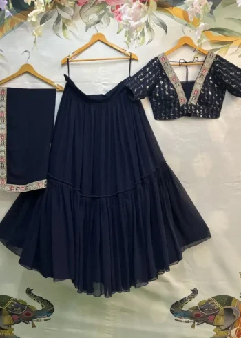 Navy Blue Party wear Stitched Lehenga Choli
