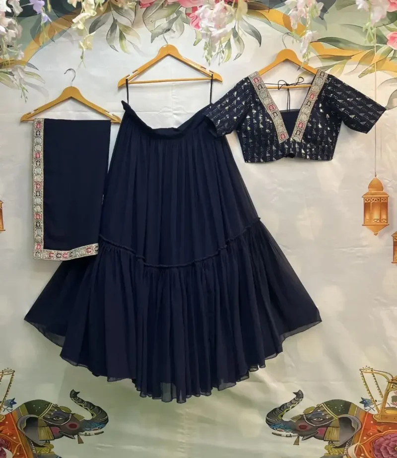 Navy Blue Party wear Stitched Lehenga Choli