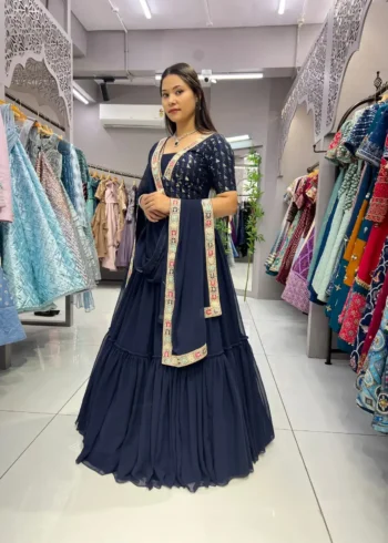 Navy Blue Party wear Stitched Lehenga Choli