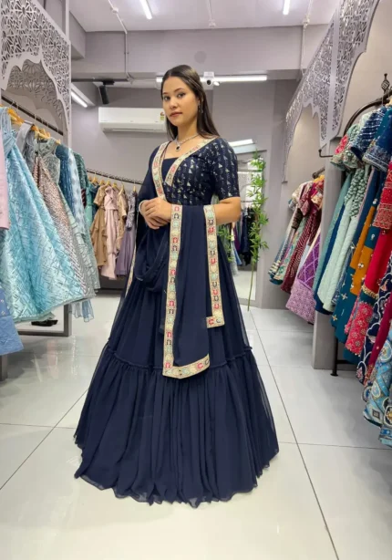 Navy Blue Party wear Stitched Lehenga Choli