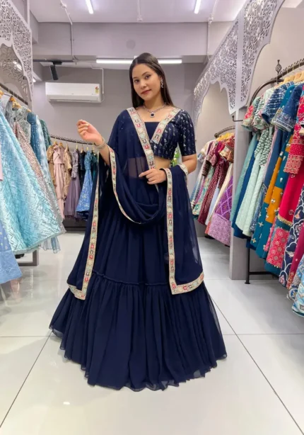 Navy Blue Party wear Stitched Lehenga Choli