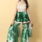 Green colour Zari & Sequins Embroidered Georgette Sharara Dress
