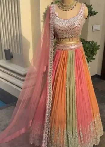Georgette Multi Colour Jari and Sequins Embroidered party wear lehenga choli