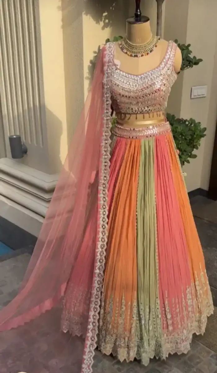 Georgette Multi Colour Jari and Sequins Embroidered party wear lehenga choli