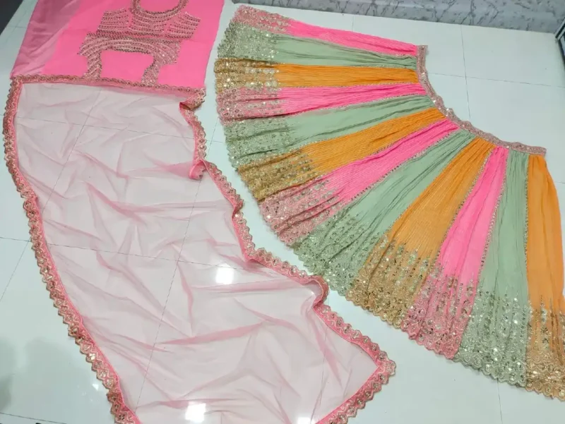 Georgette Multi Colour Jari and Sequins Embroidered party wear lehenga choli