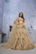 Golden Colour Peacock & Bagh Sequins Embroidered Bridal Lehenga