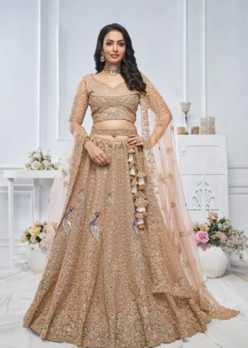 Peacock and Floral Embroidered Lehenga for Mehendi and Brides