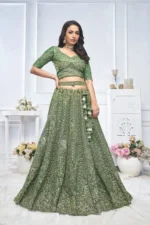 Peacock and Floral Embroidered Lehenga for Mehendi and Brides