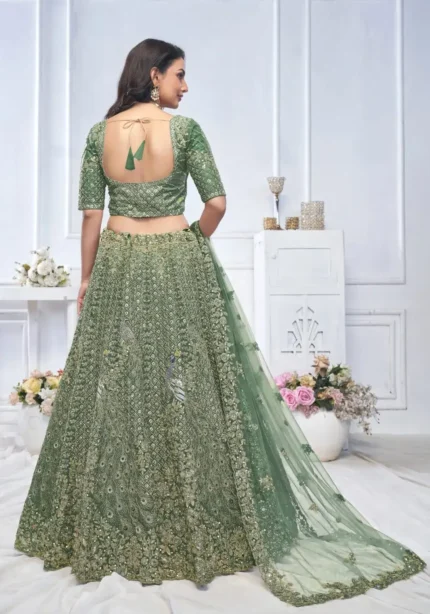 Peacock and Floral Embroidered Lehenga for Mehendi and Brides