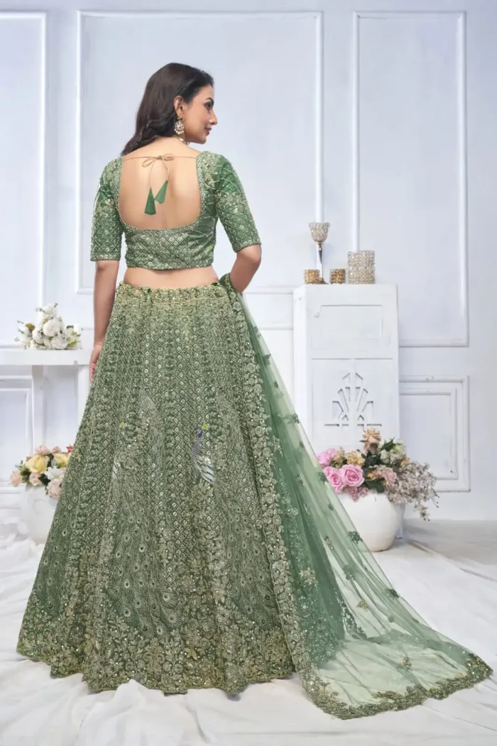 Peacock and Floral Embroidered Lehenga for Mehendi and Brides