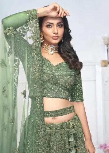 Peacock and Floral Embroidered Lehenga for Mehendi and Brides
