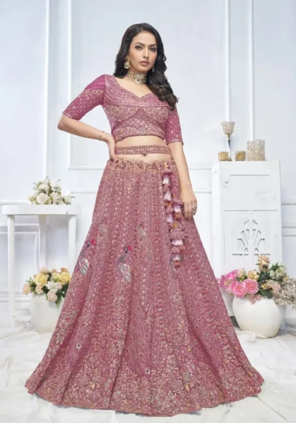 Peacock and Floral Embroidered Lehenga for Mehendi and Brides