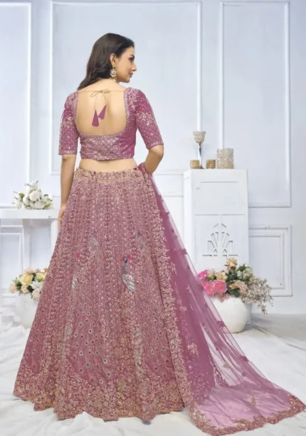 Peacock and Floral Embroidered Lehenga for Mehendi and Brides