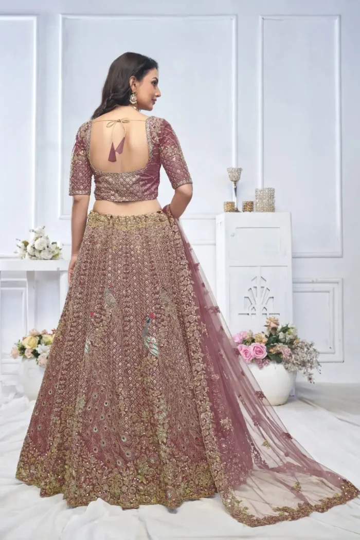 Peacock and Floral Embroidered Lehenga for Mehendi and Brides