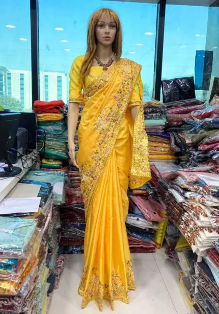 Haldi Special Soft Dola Silk Yellow Sare