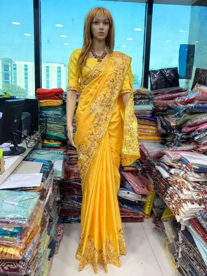 Haldi Special Soft Dola Silk Yellow Sare