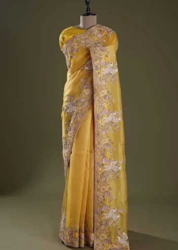 Haldi Special Soft Dola Silk Yellow Sare