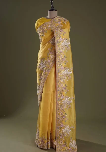 Haldi Special Soft Dola Silk Yellow Sare