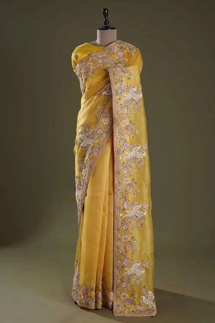 Haldi Special Soft Dola Silk Yellow Sare