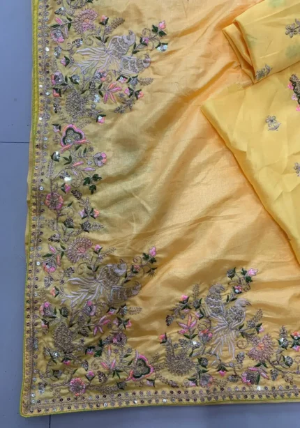 Haldi Special Soft Dola Silk Yellow Sare