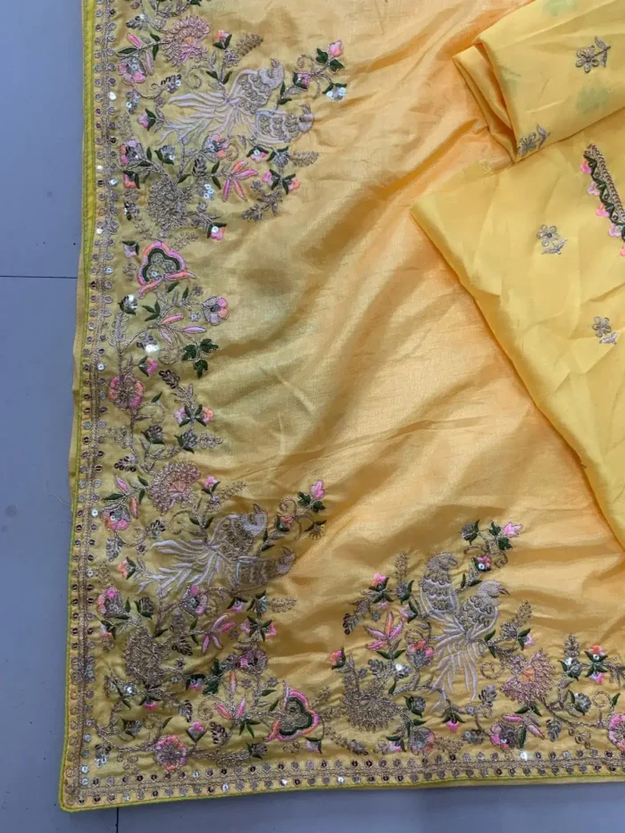 Haldi Special Soft Dola Silk Yellow Sare