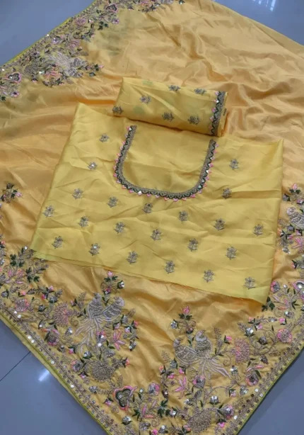 Haldi Special Soft Dola Silk Yellow Sare