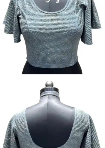Heavy Crush Foil Lining Butterfly Sleeve Stretchable Blouse