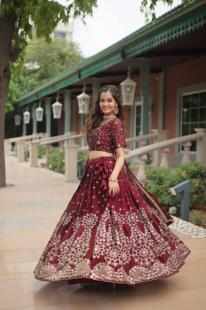 Heavy Embroidered Rangoli Silk Bridal Lehenga for Wedding