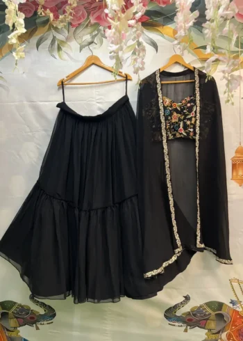 Heavy Georgette Searg Black Lehenga Choli for Party