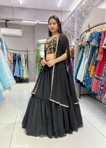 Heavy Georgette Searg Black Lehenga Choli for Party