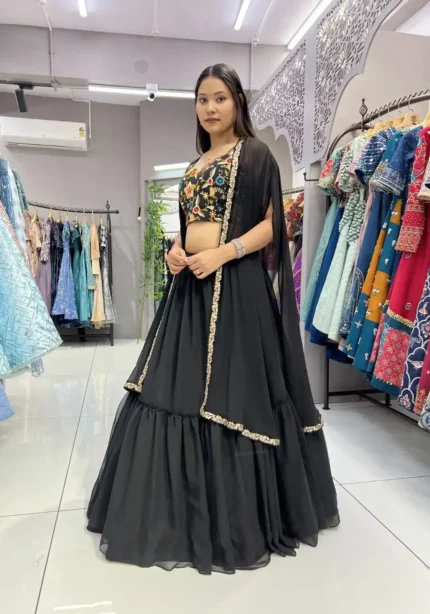 Heavy Georgette Searg Black Lehenga Choli for Party