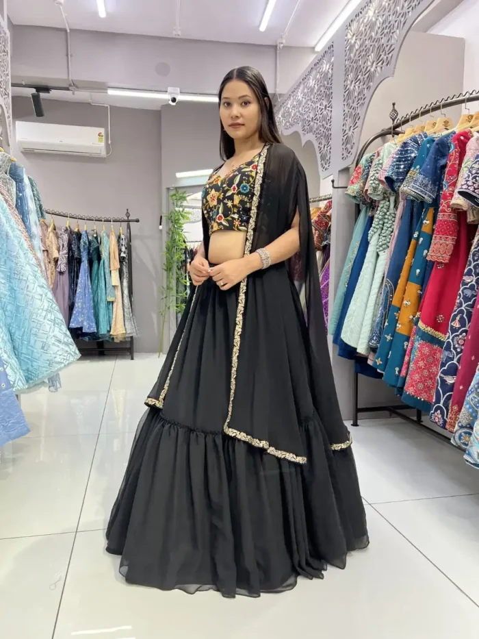 Heavy Georgette Searg Black Lehenga Choli for Party