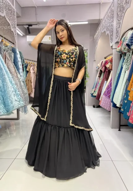 Heavy Georgette Searg Black Lehenga Choli for Party