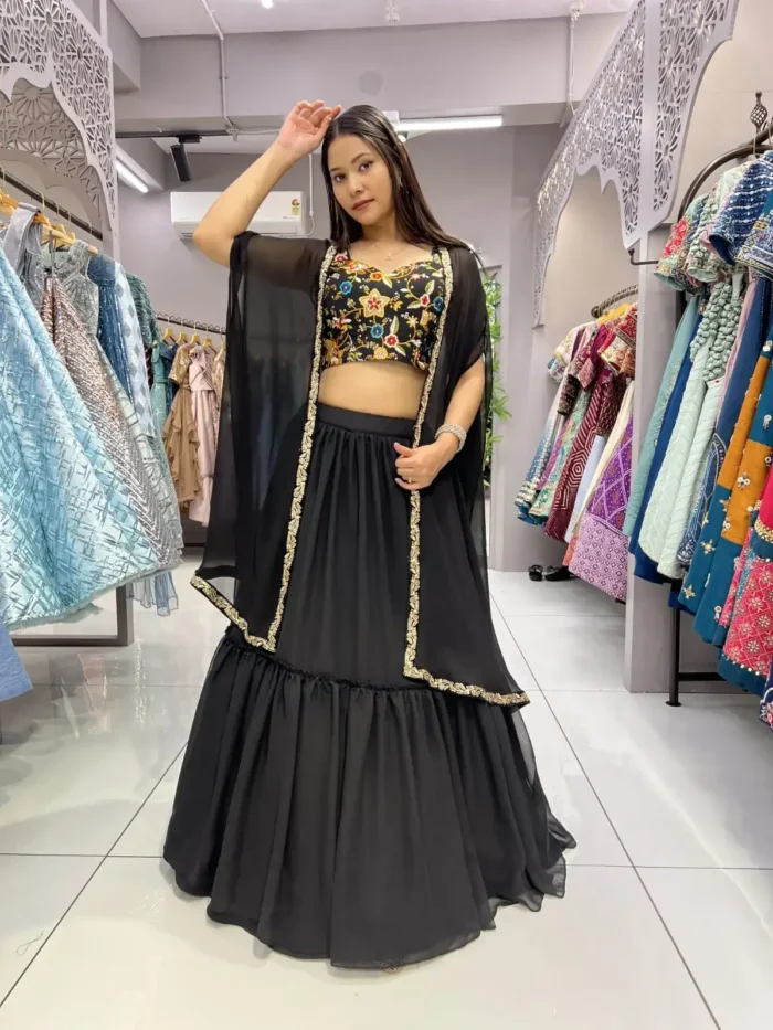 Heavy Georgette Searg Black Lehenga Choli for Party