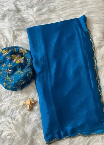 Heavy Khatli Work Border Soft Chinon Silk Saree