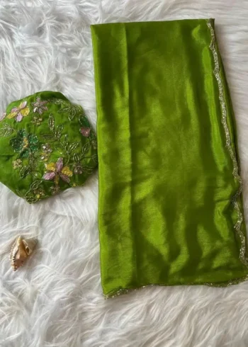 Heavy Khatli Work Border Soft Chinon Silk Saree