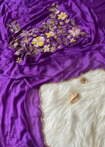 Heavy Khatli Work Border Soft Chinon Silk Saree