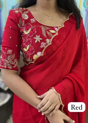 Heavy Khatli Work Border Soft Chinon Silk Saree