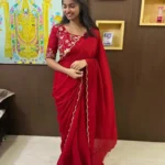 Heavy Khatli Work Border Soft Chinon Silk Saree