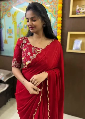 Heavy Khatli Work Border Soft Chinon Silk Saree