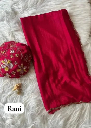 Heavy Khatli Work Border Soft Chinon Silk Saree