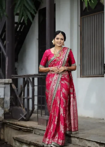 Heavy Multi Stitched Border Work Dola Silk Bridal Saree