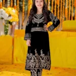 Heavy Sequins Embroidered Viscose Velvet Kids Gown with pant