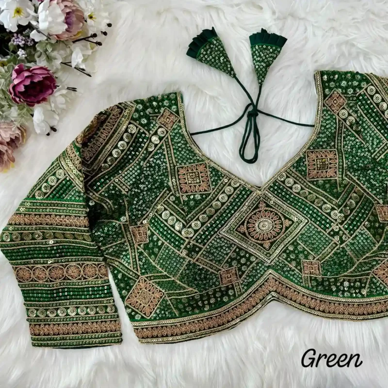 Jari Embroidered Long Sleeves Apple Cut Bridal Blouse