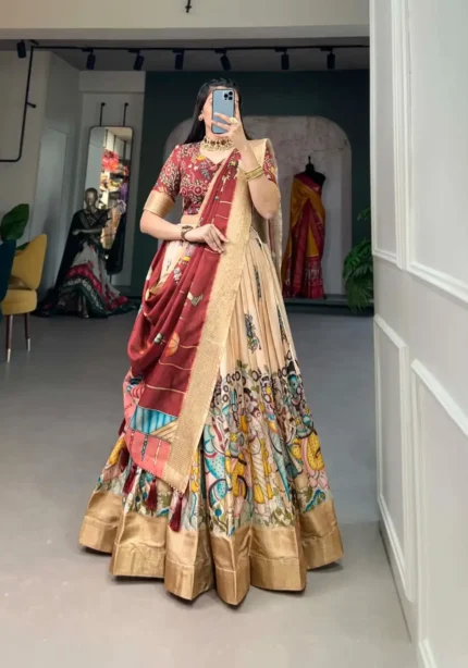 Kalamkari Print with Weaving Border Printed Lehenga Choli