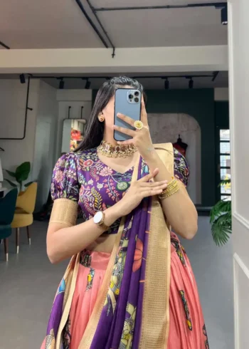 Kalamkari Print with Weaving Border Printed Lehenga Choli