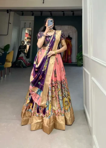 Kalamkari Print with Weaving Border Printed Lehenga Choli
